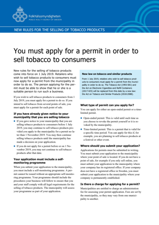 You must apply for a permit in order to sell tobacco to consumers
