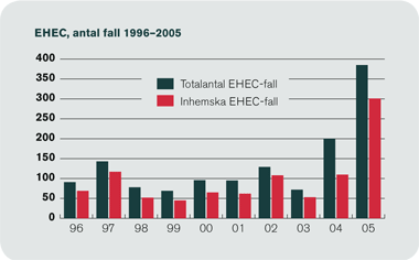 EHEC, antal fall 1996–2005