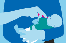 Teckning av bebis som får vaccin i munnen